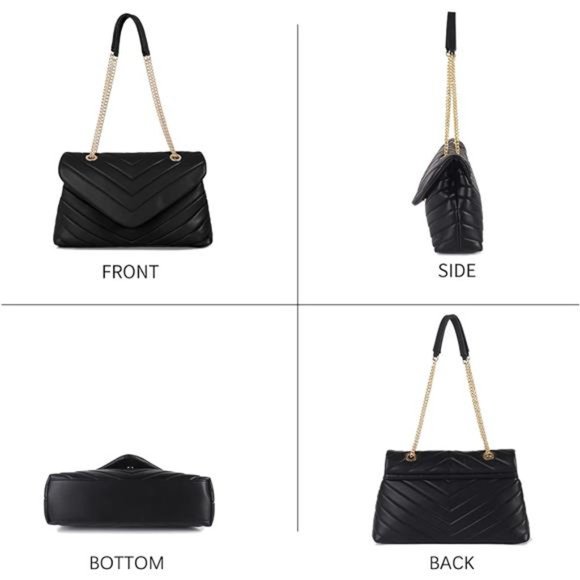 Black  Sleek  Adjustable Chain Strap Quilted Crossbody Purse - Picture 3 of 7